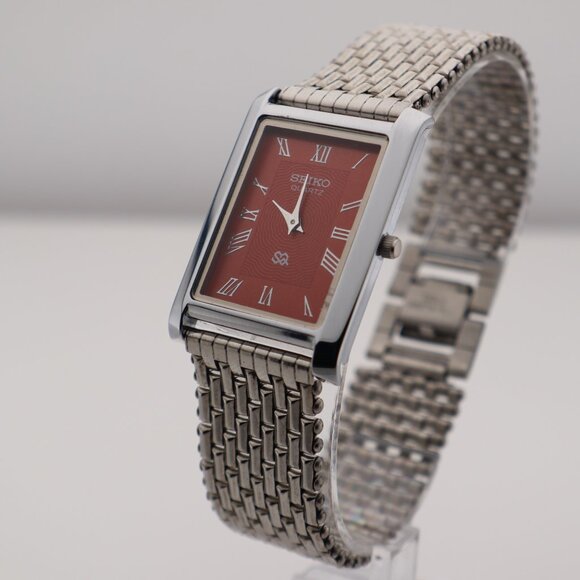 Seiko Slim Vintage Quartz Men's Wrist Watch Red  Dial with New Chain Bracelet - Picture 4 of 6